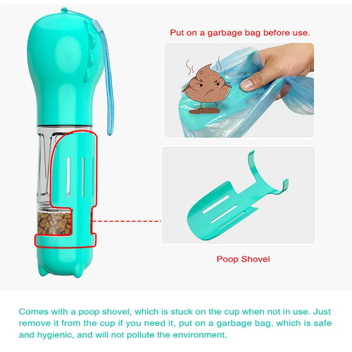 Portable Pet water bottlePawsyTrailPortable Pet water bottleThis Multifunctional Water Bottle is a versatile 3-in-1 solution to keep your furry friend hydrated, fed, and clean. This multifunctional water bottle is designed wi