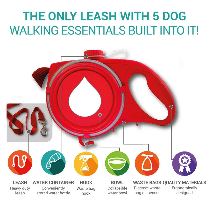 1 Dog LeashPawsyTrail5 in 1 Dog LeashMAKE SURE YOUR DOGGO STAYS HYDRATED

Designed to make your walks with your furry friend more convenient and enjoyable. Crafted from high-strength Nylon, this leash i